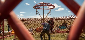 A show on the yurt setup on the Son-Kul Lake: Photo